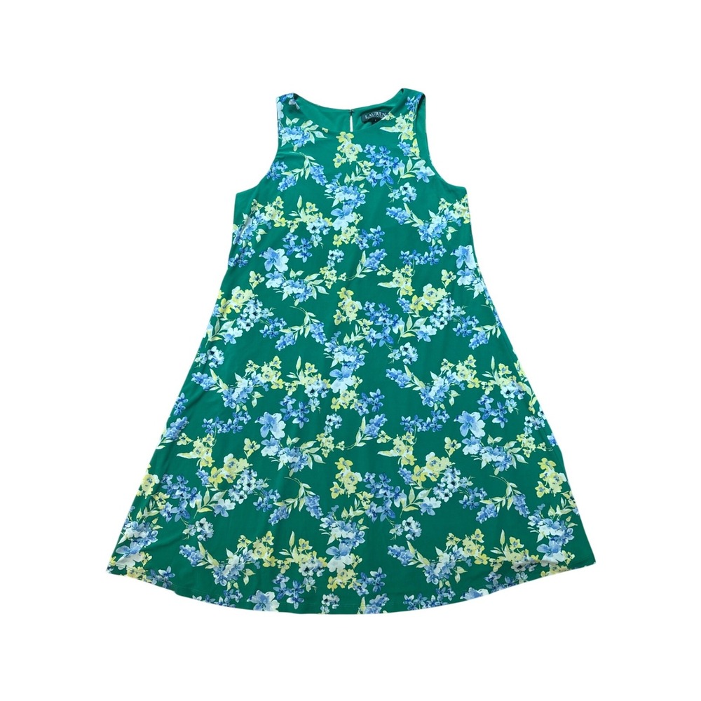 Lauren Ralph Lauren A-Line Dress Womens Green Blue Floral Sleeveless SIZE 8